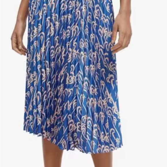 Scotch & Soda Women Blue Palm Pleated Preppy Boho Midi Skirt Size Small - Picture 2 of 9